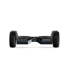 A sleek black hoverboard H8pro with large, rugged tires and blue LED lights along the sides is displayed against a white background.