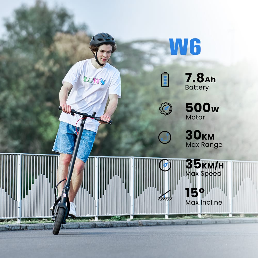 iSinwheel Commuter E-Scooter W6 Electric Scooter, 350W Motor, 36V 10,5Ah Battery, 10 inch Tires, 30km/h Max Speed, 30km Range, Rear Disc Brakes
