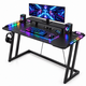 CyberCart Cybercart RGB Gaming Desk with Z-Shaped Sturdy Steel Frame & Carbon Fiber Textured Surface, Ergonomic PC Computer Table for Gamers