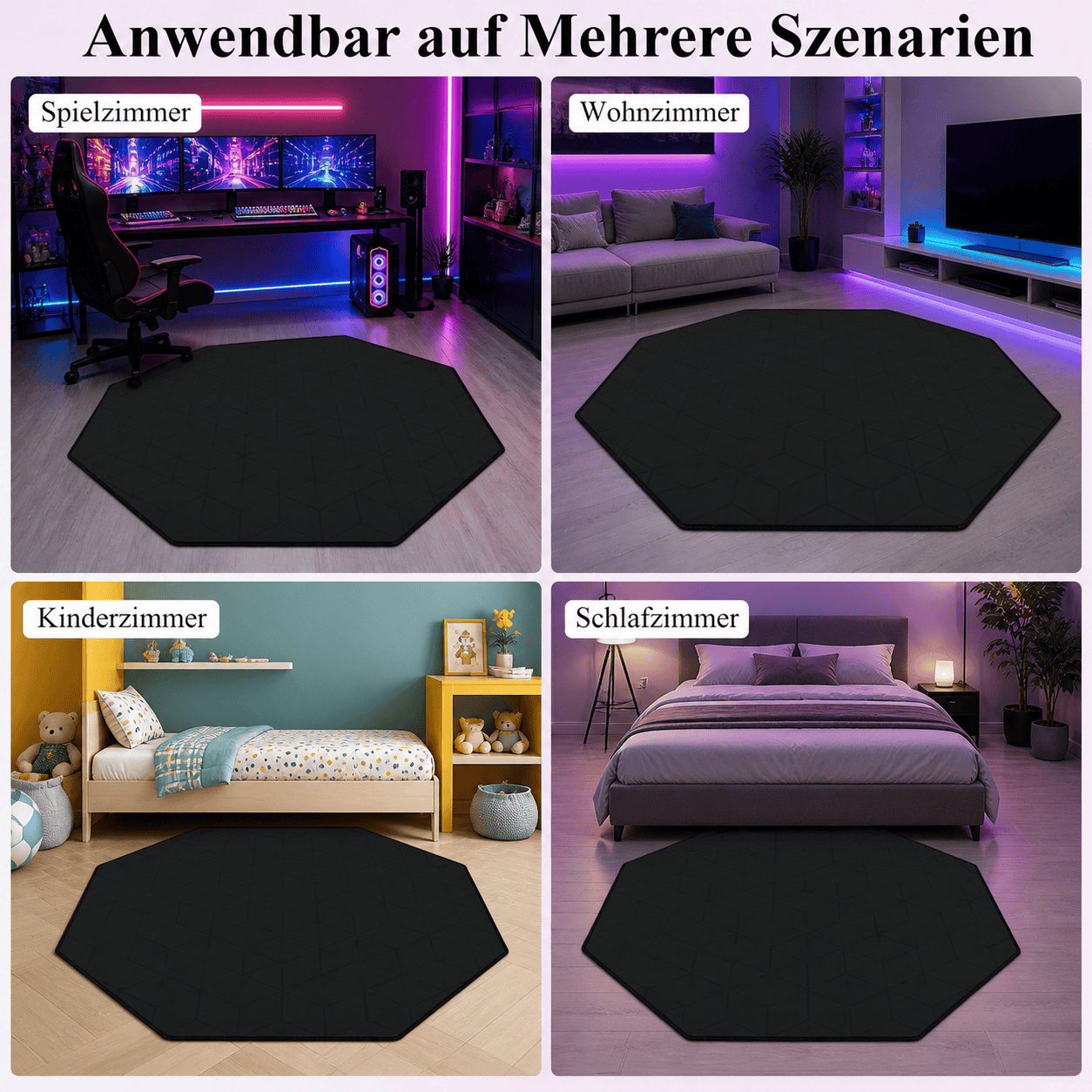 CyberCart Cybercart Octagonal Noise-Cancelling Gaming Chair Mat, Non-Slip Hardwood Floor Protector Rug