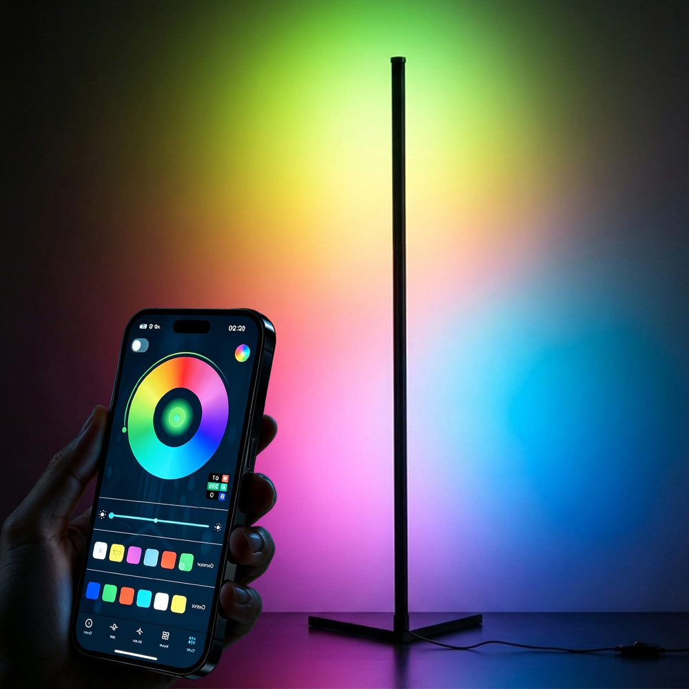 CyberCart RGB Floor Lamp with Remote and App Control, Music Sync Smart LED Corner Lamp for Gaming Room, Bedroom and Living Room