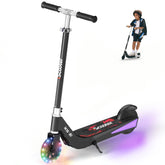 Black scooter with glowing wheels on a white background