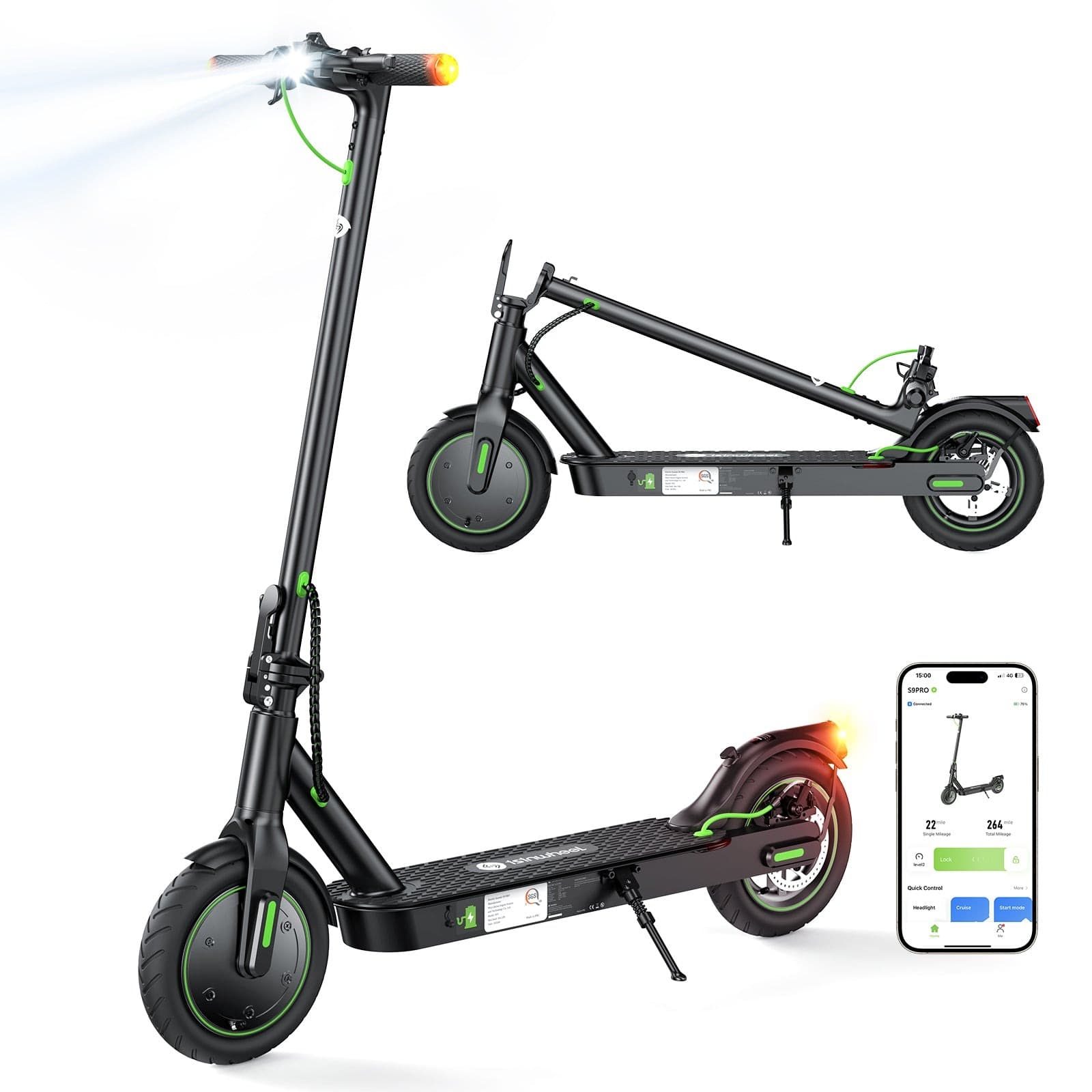 iSinwheel Commuter E-Scooter S9Max Electric Scooter, 500W Motor, 36V 10Ah Battery, 10 Inch Tires, 25km/h Max Speed, 40km Range, Rear Disc Brakes, Dual Suspension