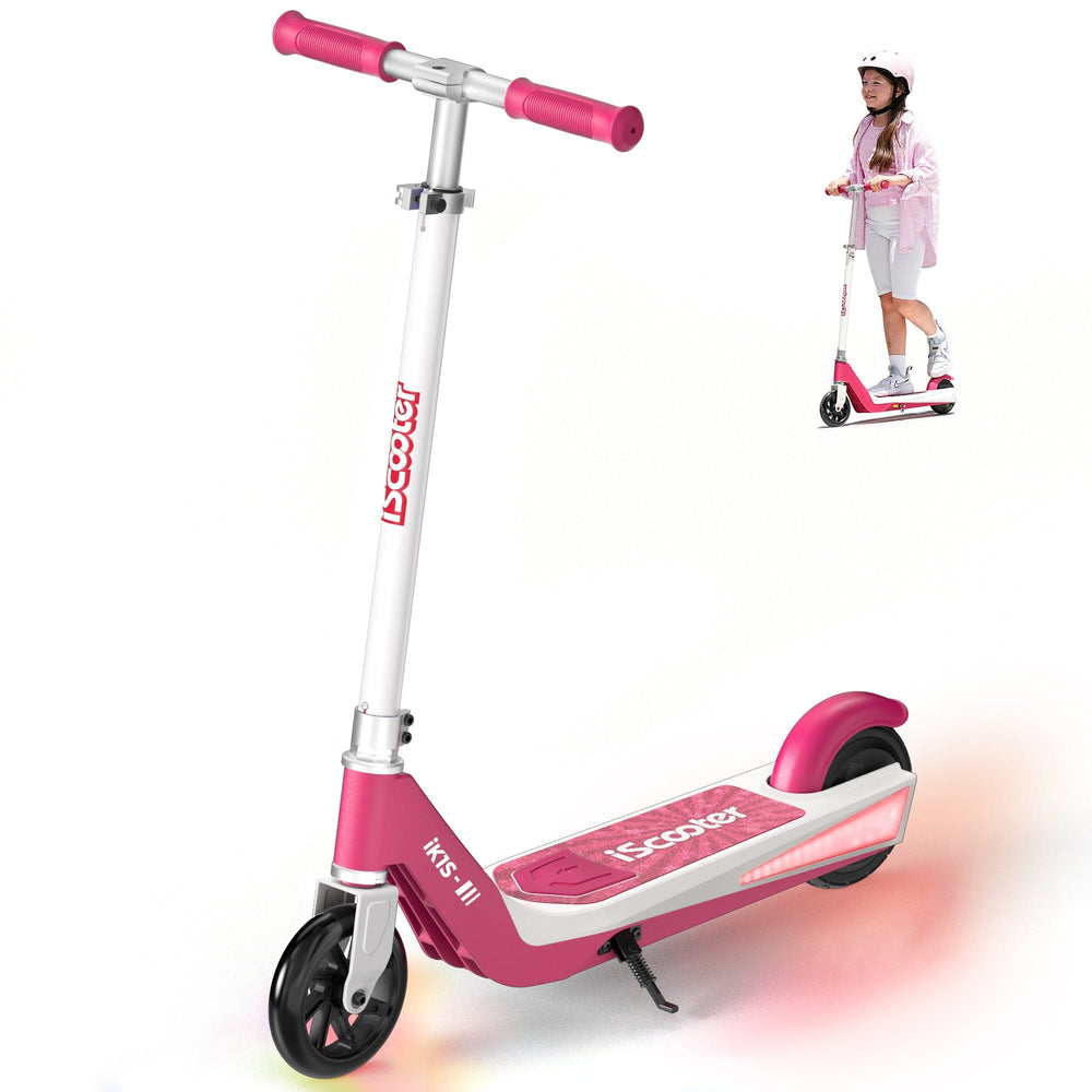 Pink scooter with white handlebar on a white background