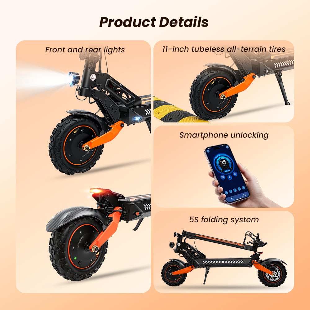 iScooter Commuter E-Scooter W12 Electric Scooter, 2*1500W Motor, 52V 25Ah Battery, 11 inch Tires, 70km/h Max Speed, 100km Range, Front & Rear Disc Brakes, Sleeve shock absorbers