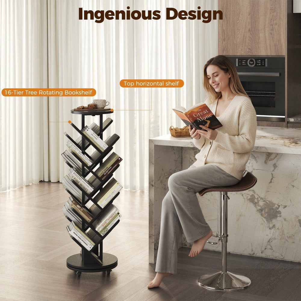 CyberCart 360° Rotating Bookshelf, Standing Shelf, Multifunctional, 17 Shelves