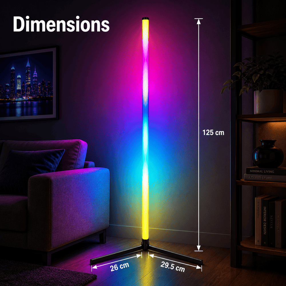 CyberCart Cybercart RGB Floor Lamp with Remote and App Control, Music Sync Smart LED Corner Lamp for Gaming Room, Bedroom and Living Room