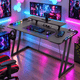 CyberCart Cybercart RGB Gaming Desk with Z-Shaped Sturdy Steel Frame & Carbon Fiber Textured Surface, Ergonomic PC Computer Table for Gamers
