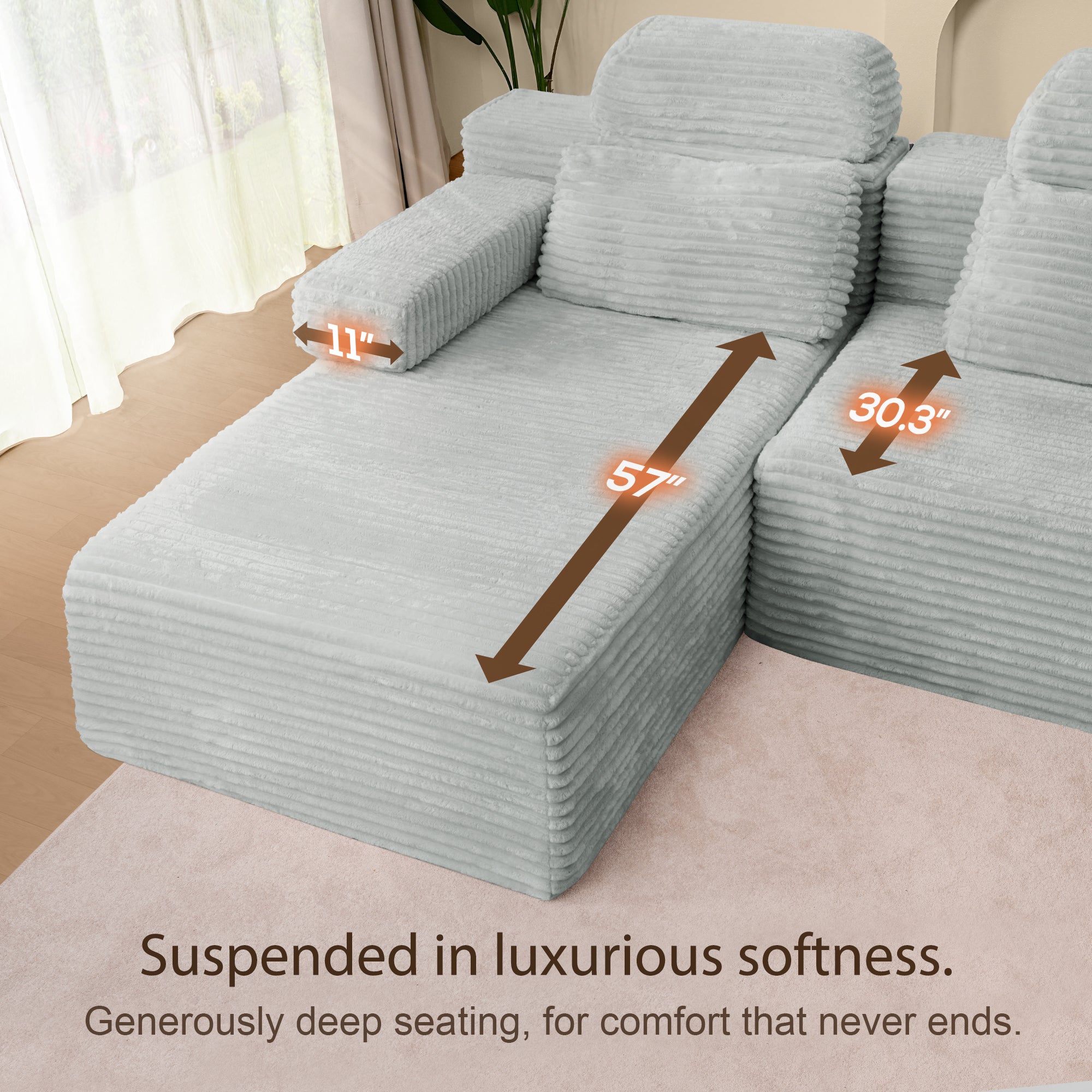 Patbrela sofas Extra-large modular U-shaped sofa with 2 chaise lounges, comfortable corduroy upholstery + memory foam, no assembly required