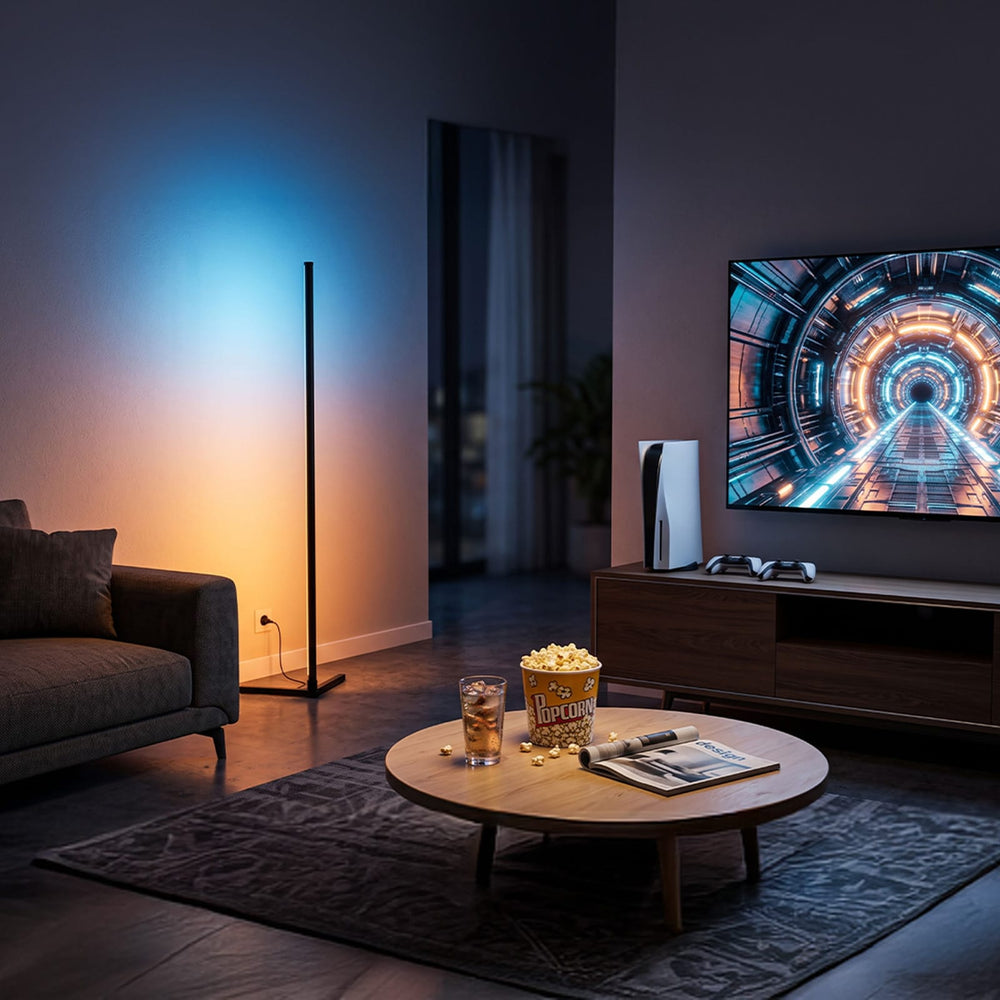 CyberCart RGB Floor Lamp with Remote and App Control, Music Sync Smart LED Corner Lamp for Gaming Room, Bedroom and Living Room