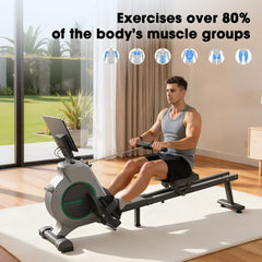 CyberCart Magnetic Rowing Machine with 16 Levels & App Compatible