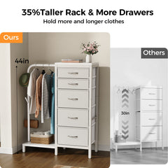 CyberCart Coat Rack, Wardrobe with 5 Fabric Drawers, Chest of Drawers with Clothes Rail