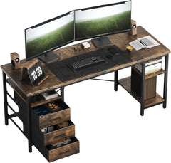 CyberCart Computer Desk with 3 Drawers and 3 Adjustable Shelves, 120 x 60 x 75 cm, Reversible PC Table, Office Table, for Office, Study, Bedroom, Living Room White