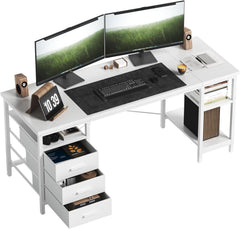 CyberCart Computer Desk with 3 Drawers and 3 Adjustable Shelves, 120 x 60 x 75 cm, Reversible PC Table, Office Table, for Office, Study, Bedroom, Living Room, Walnut Brown