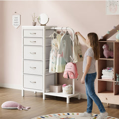CyberCart Coat Rack, Wardrobe with 5 Fabric Drawers, Chest of Drawers with Clothes Rail