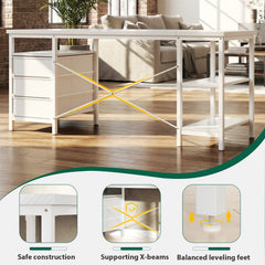CyberCart Computer Desk with 3 Drawers and 3 Adjustable Shelves, 120 x 60 x 75 cm, Reversible PC Table, Office Table, for Office, Study, Bedroom, Living Room White