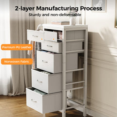 CyberCart Coat Rack, Wardrobe with 5 Fabric Drawers, Chest of Drawers with Clothes Rail