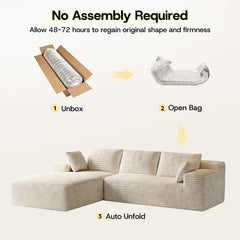 CyberCart Ares Minimalist 2-Seater Sofa Corduroy L-Shaped Gaming Sofa, 4-Seat Chaise Lounge, No Assembly, Beige