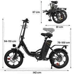 CyberCart Commuter E-Bike U4 Electric Commuter Bike, Peak 500 W, 88 km Range Foldable E-Bike