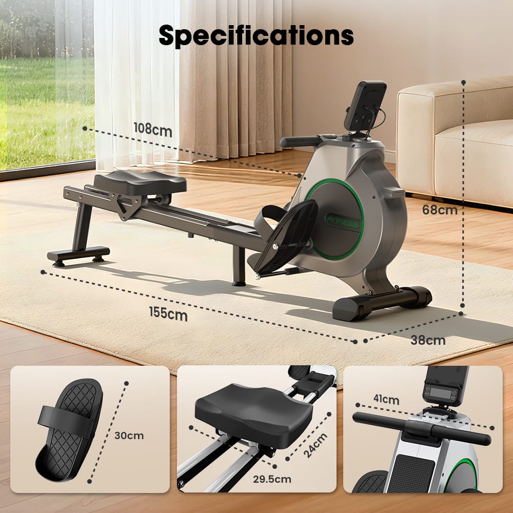 CyberCart Magnetic Rowing Machine with 16 Levels & App Compatible