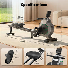 CyberCart Magnetic Rowing Machine with 16 Levels & App Compatible