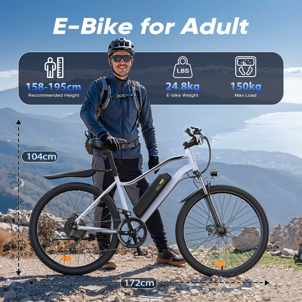 CyberCart Commuter E-Bike EB3 Electric Bicycle with CE Certificate, 26" Tires, 100 km Range