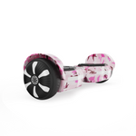 A pink camo hoverboard h2 with black and white wheels is displayed against a white background, showcasing its stylish design.