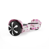 A pink camo hoverboard h2 with black and white wheels is displayed against a white background, showcasing its stylish design.