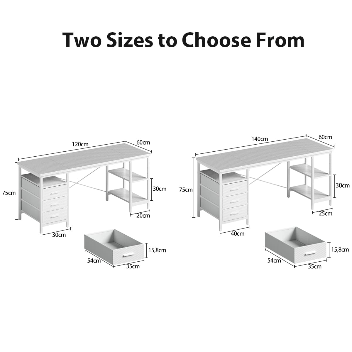 CyberCart Computer Desk with 3 Drawers and 3 Adjustable Shelves, 120 x 60 x 75 cm, Reversible PC Table, Office Table, for Office, Study, Bedroom, Living Room White