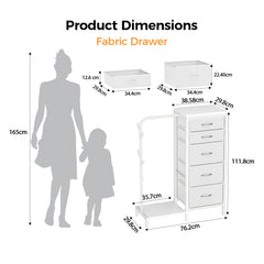 CyberCart Coat Rack, Wardrobe with 5 Fabric Drawers, Chest of Drawers with Clothes Rail