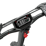 Close-up of the iSinwheel Electric Scooter 800W Foldable Off-Road E-Scooter – GT1’s handlebar display showing speed, battery, mode indicators, and status icons—plus control buttons on the right side—ideal for outdoor adventures.