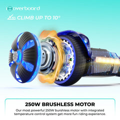 A hoverboard H2 with a vibrant galaxy design features illuminated wheels and glowing side lights, set against a white background.