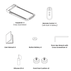 A close-up of a black JT51 treadmill's base showing an adjustable foot positioned on a wooden floor, with a blue glowing circle indicating stability or leveling.