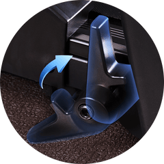 A close-up of a JT51 black lever with a blue arrow indicating its movement direction, set against a textured brown surface.