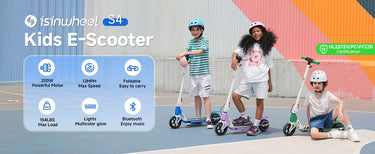 Designed for young riders, the iSinwheel S4 kids' electric scooter delivers an exciting and convenient riding experience. Its 200W motor powers up to 12 MPH, letting kids enjoy speedy fun. The scooter is foldable and super easy to carry to school, parks, or family outings. Multicolor lights add a cool visual flair and enhance visibility, while Bluetooth allows kids to listen to their favourite tunes as they ride. With a 154 lbs max load capacity, it grows with your child.