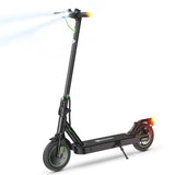 Black electric scooter with green accents on a white background
