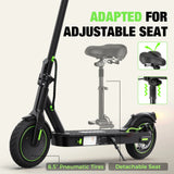 Electric scooter with adjustable seat feature on a light gray background