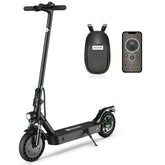 Black electric scooter with remote control and case on a white background