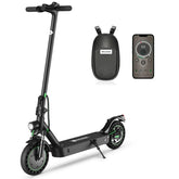 Black electric scooter with remote control and case on a white background