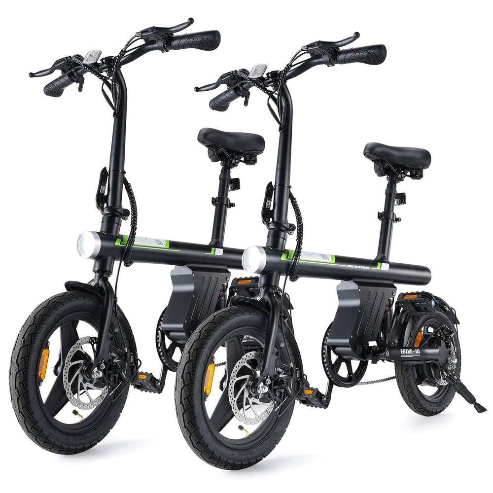 Two black electric bikes on a white background
