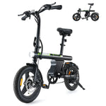 Black electric bike with folded version on a white background