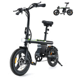 Black electric bike with folded version on a white background