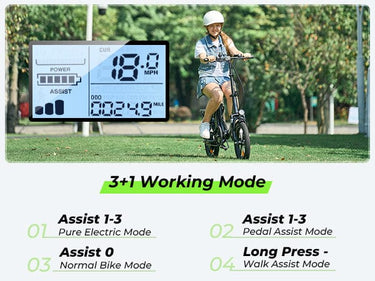 3+1 riding modes of the isinwheel electric bike: Pure Electric, Pedal Assist, and more
