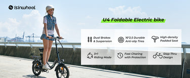 The isinwheel U4 Electric Bike combines comfort and safety with its step-thru frame, dual suspension, responsive brakes, and fast-charging capability.