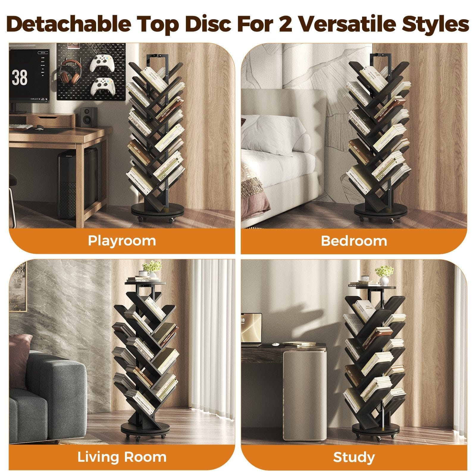 CyberCart 360° Rotating Bookshelf, Standing Shelf, Multifunctional, 17 Shelves