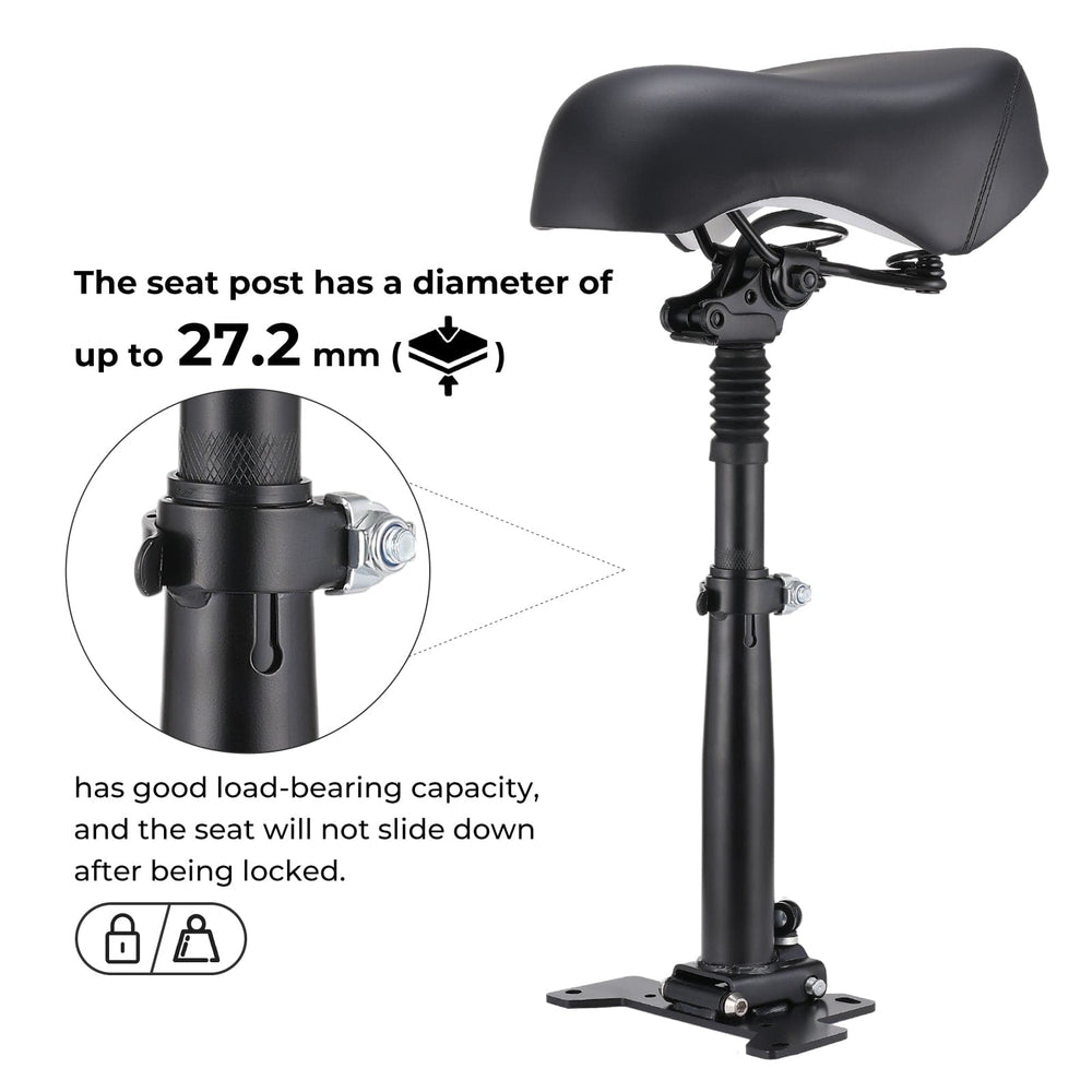 Scooter seat post with technical details on a white background