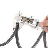Digital caliper measuring a bike and scooter lock with a white background