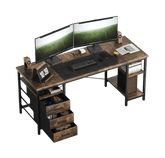 CyberCart 120/140cm Office Computer Desk – 3 Drawers & Shelves, Reversible, Brown