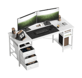 CyberCart 120/140cm Office Computer Desk – 3 Drawers & Shelves, Reversible, White