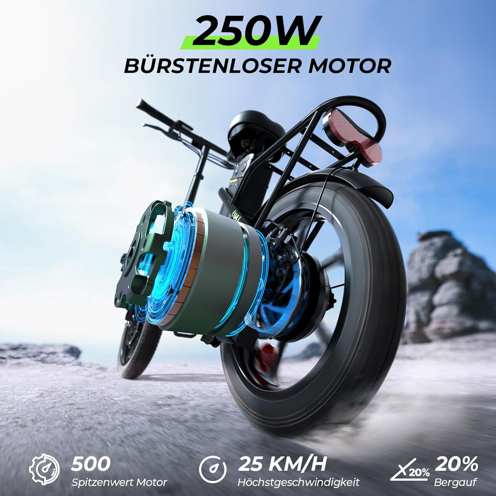 250W motor system of U4 electric bike with peak 750W power